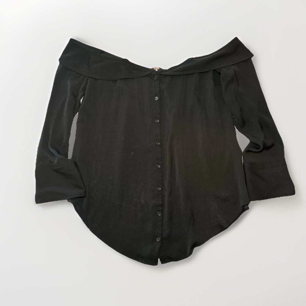 Free People Black Top Off Shoulder Adjustable Strap Women’s XS Flowy Oversized
